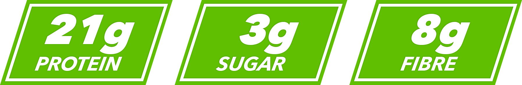 Daryl's Bars nutrition information, macros: 21g Protein, 3g Sugar, 8g Fibre.