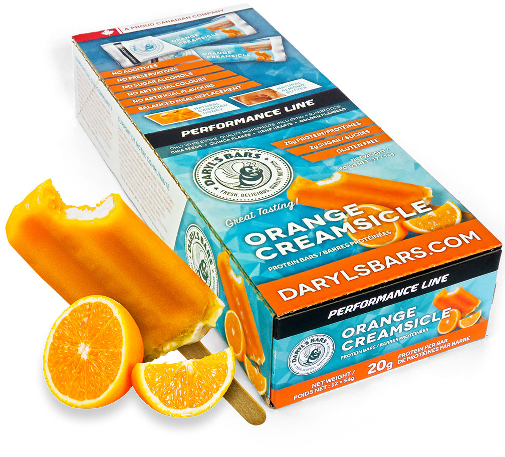 New Orange Creamsicle flavoured Performance Line Protein Daryl's Bar